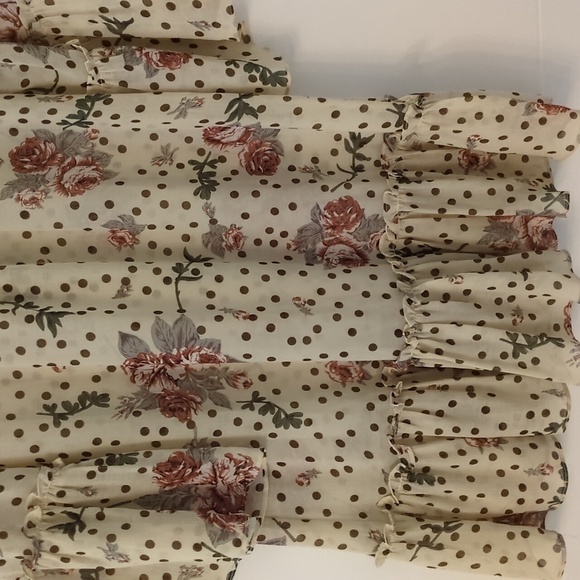 Seven Wonders Cottage Core Floral Polka dots Semi Sheer Boho mini dress - Picture 3 of 9